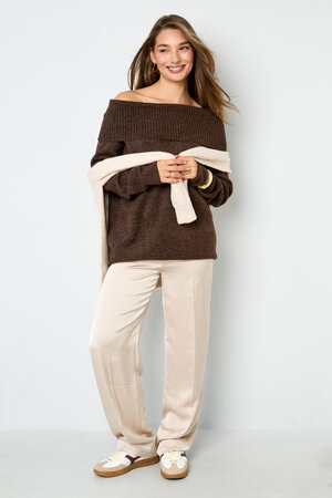 Knitted Polyester Fiber Women's Off-Shoulder Sweater Elegant Solid Color h5 Picture9