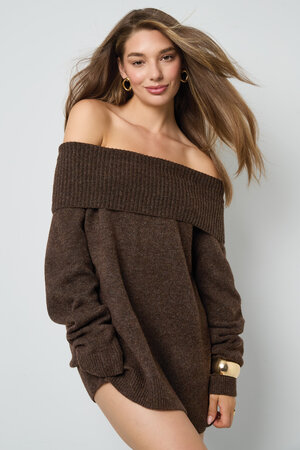 Knitted Polyester Fiber Women's Off-Shoulder Sweater Elegant Solid Color h5 Picture6