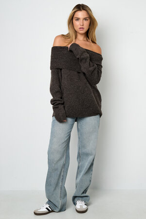 Knitted Polyester Fiber Women's Off-Shoulder Sweater Elegant Solid Color h5 Picture10