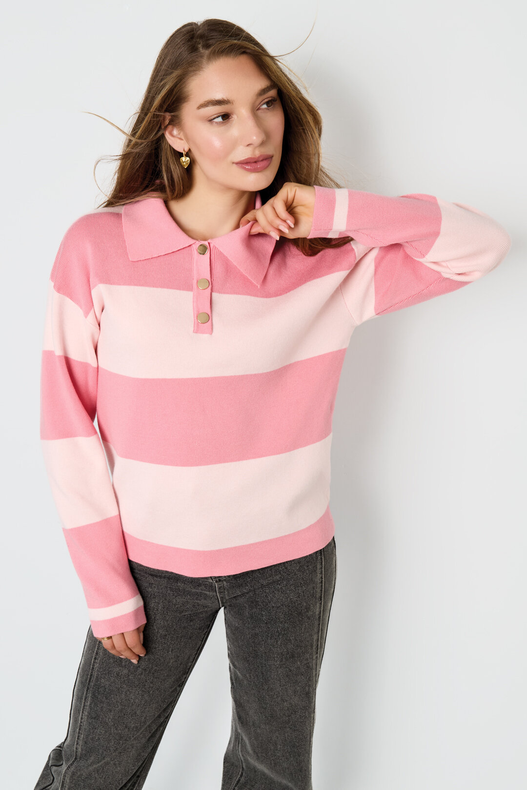 Knitted Viscose Women's Polo Sweater Stripes Fall/Winter h5 Picture6