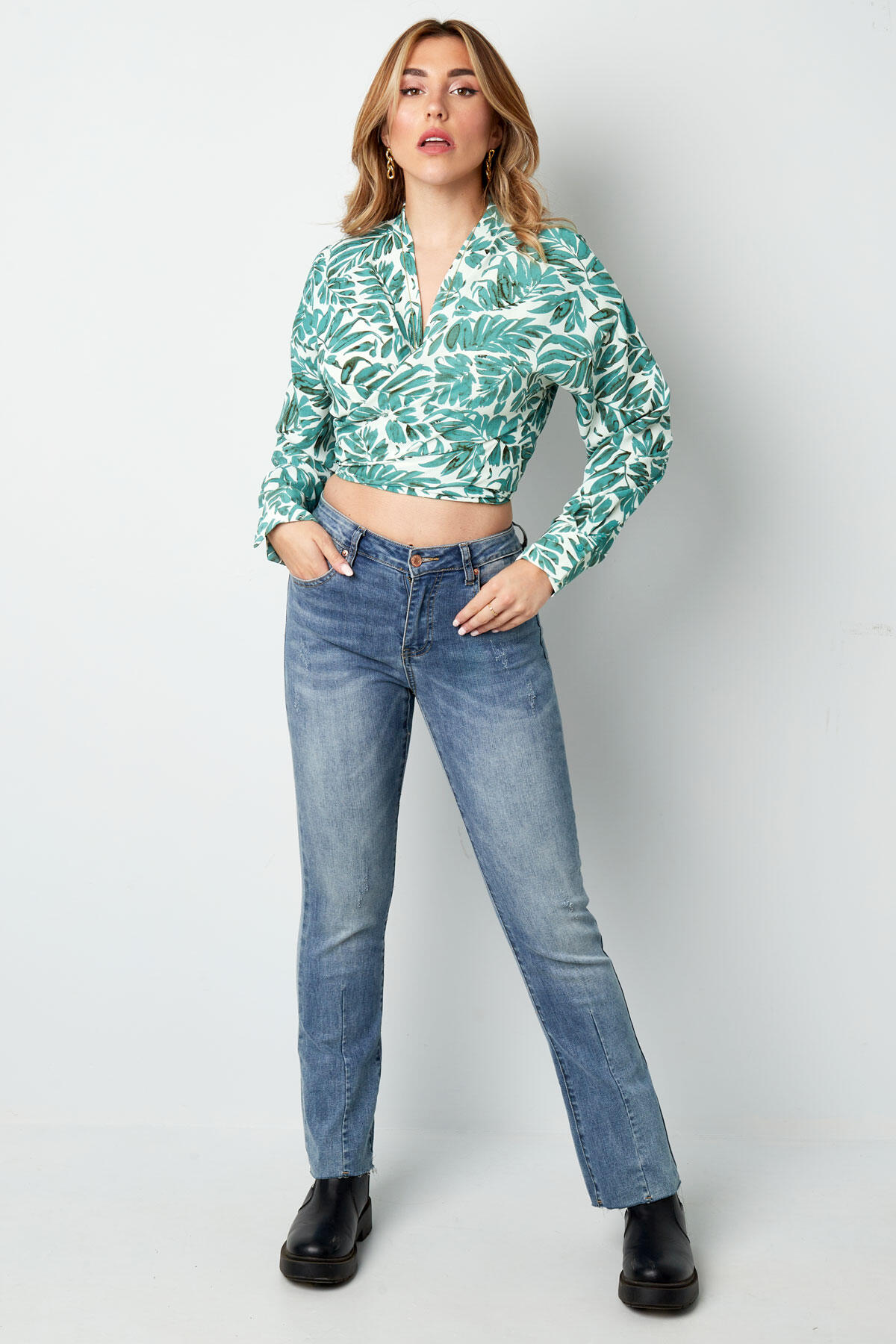 Poliéster Blusa Mujer Manga Larga Estilo Wrap Estampado Tropical Imagen5