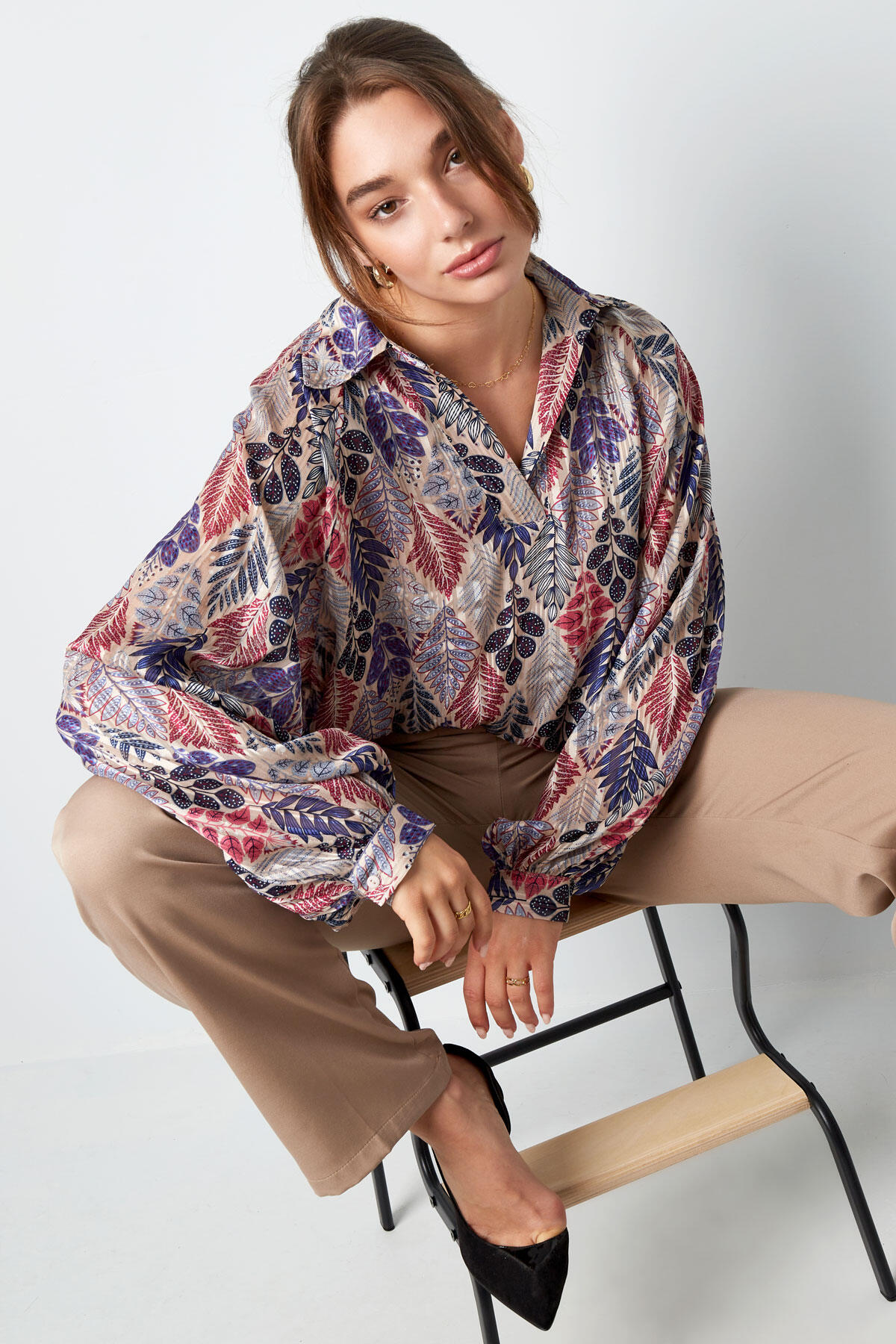Polyester Damen-Bluse Oversized Blumenmuster Bild2