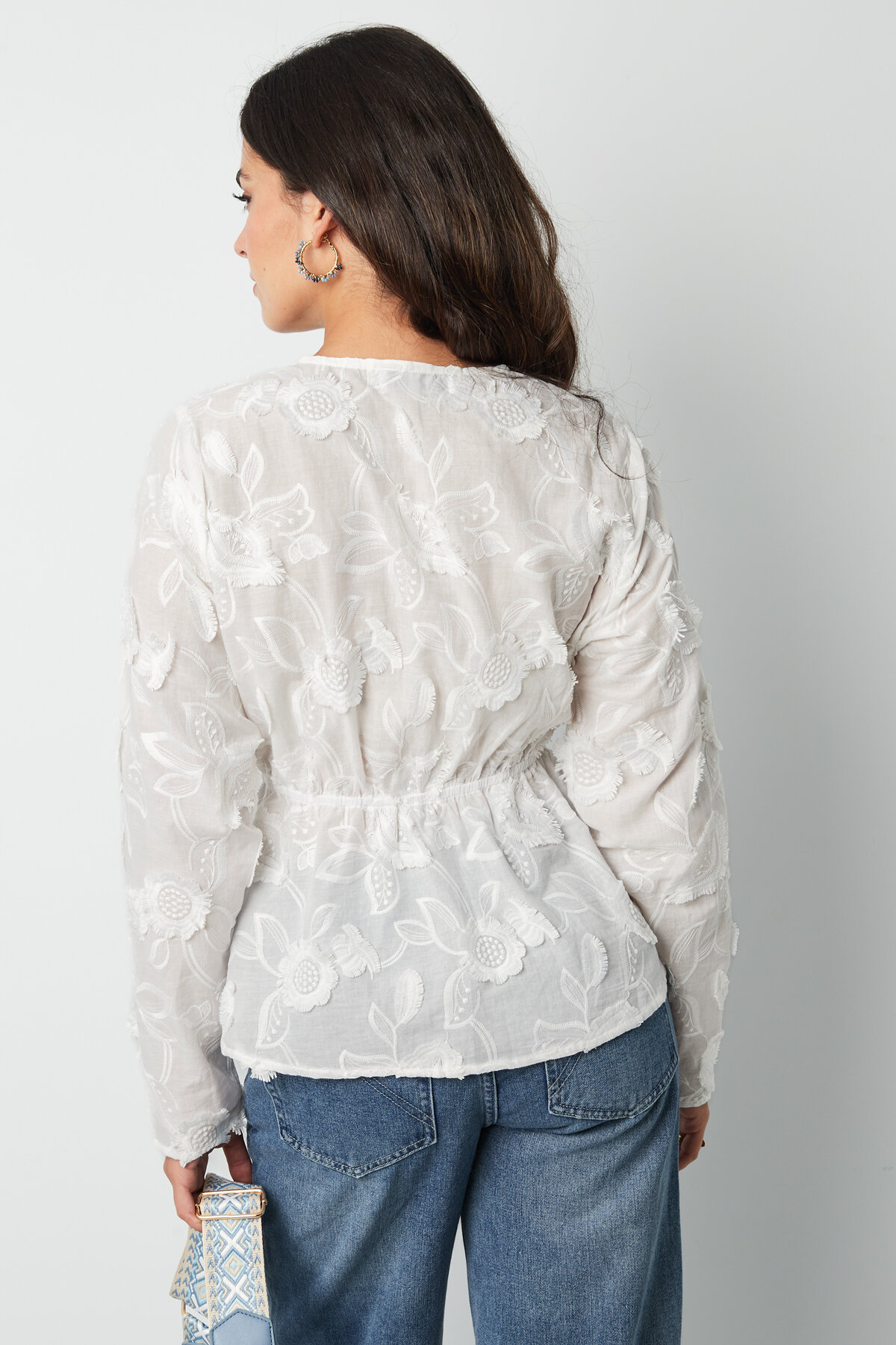 Cotton Women's Long Sleeve Tops Embroidered Drawstring Waist h5 Picture7
