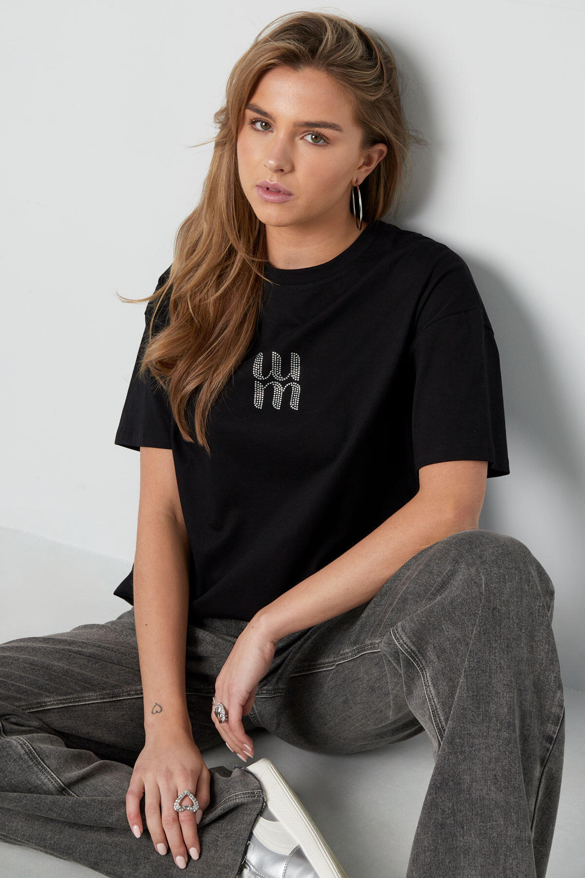 Cotone Maglietta Donna Oversized Logo Minimalista Immagine2