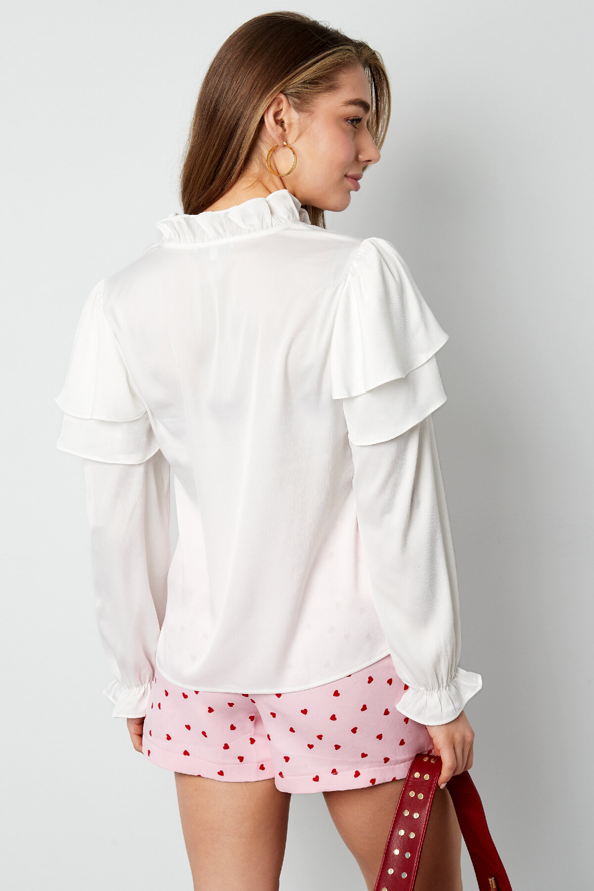 Camicia Donna Manica Lunga in Poliestere con Volant Collo a V h5 Immagine5