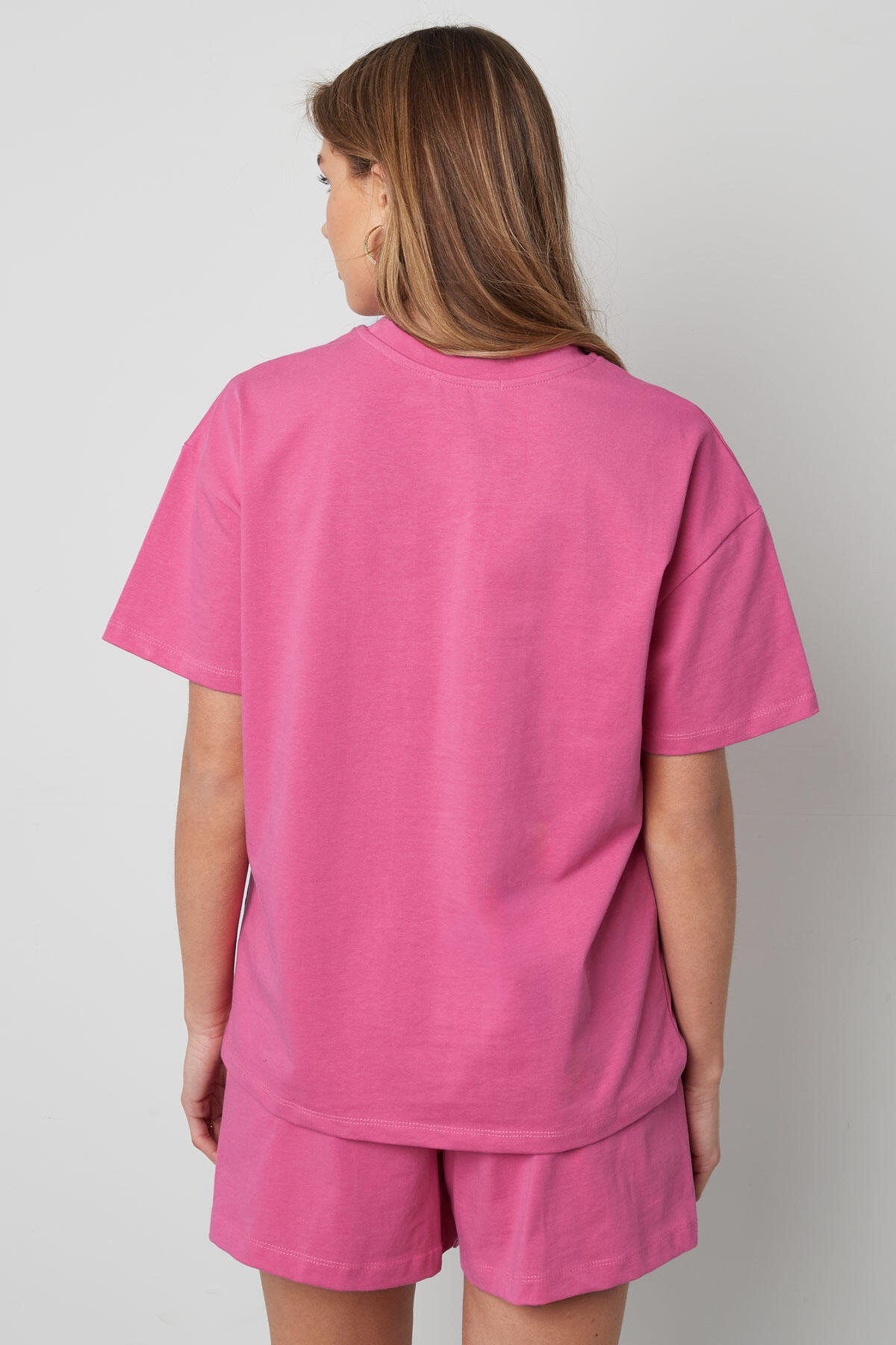Baumwolle Damen T-Shirt Oversized Fuchsia Lächeln Stickerei Bild4