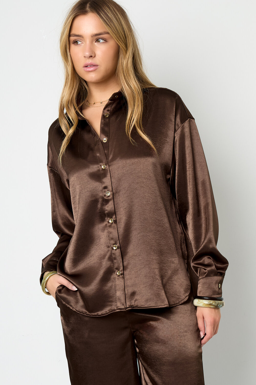 Woven Polyester Fiber Damen-Bluse Casual Solid Color Basic h5Bild7