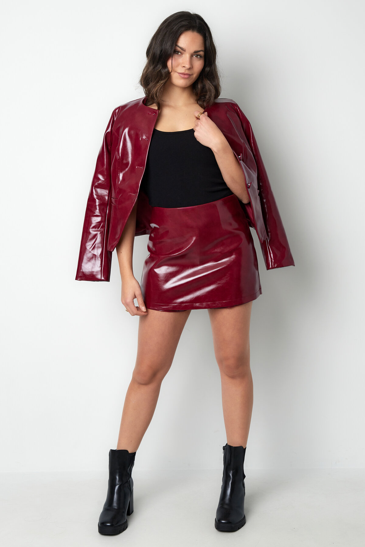 Gonna Mini in PU Tessuta Casual Colore Puro h5 Immagine7