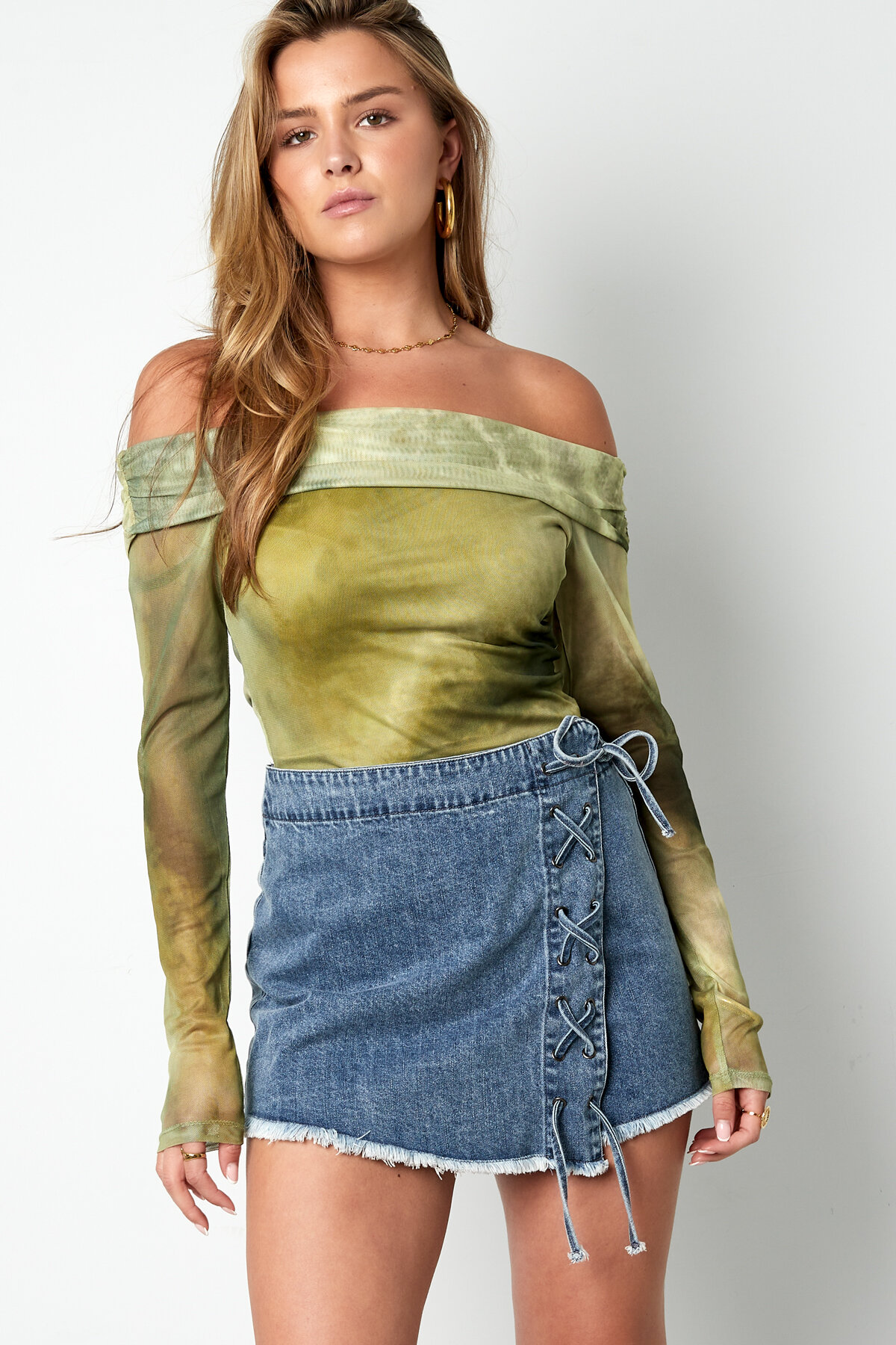 Cotone Jeans gonna mini donna Chiusura laterale con lacci h5 Immagine2
