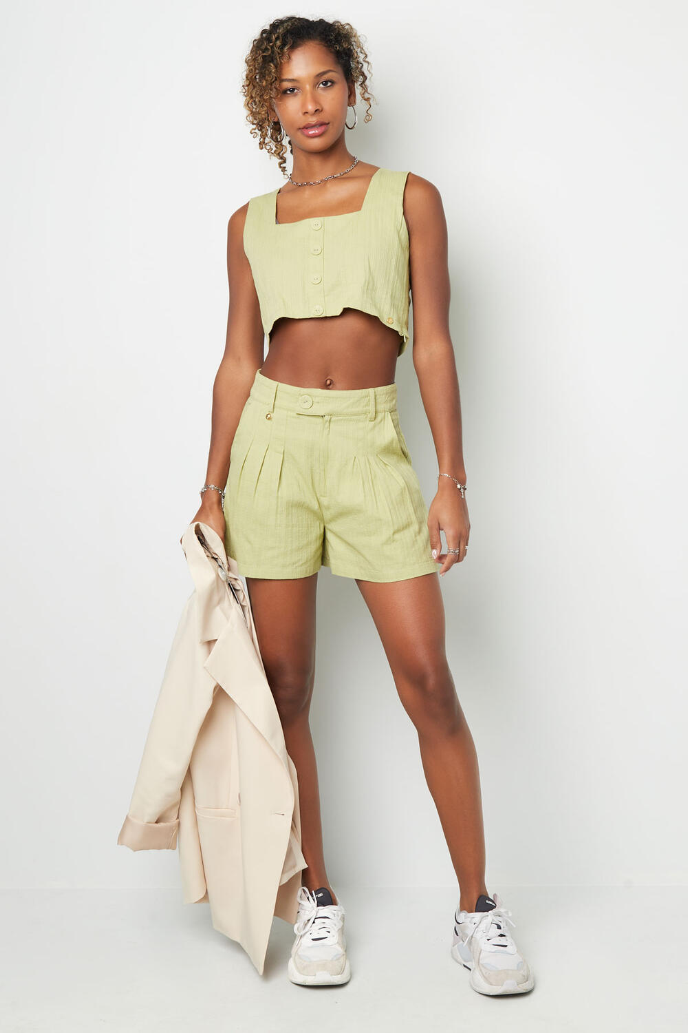 Cotton Women's Sleeveless Crop Top Square Neck Button Front h5Picture3