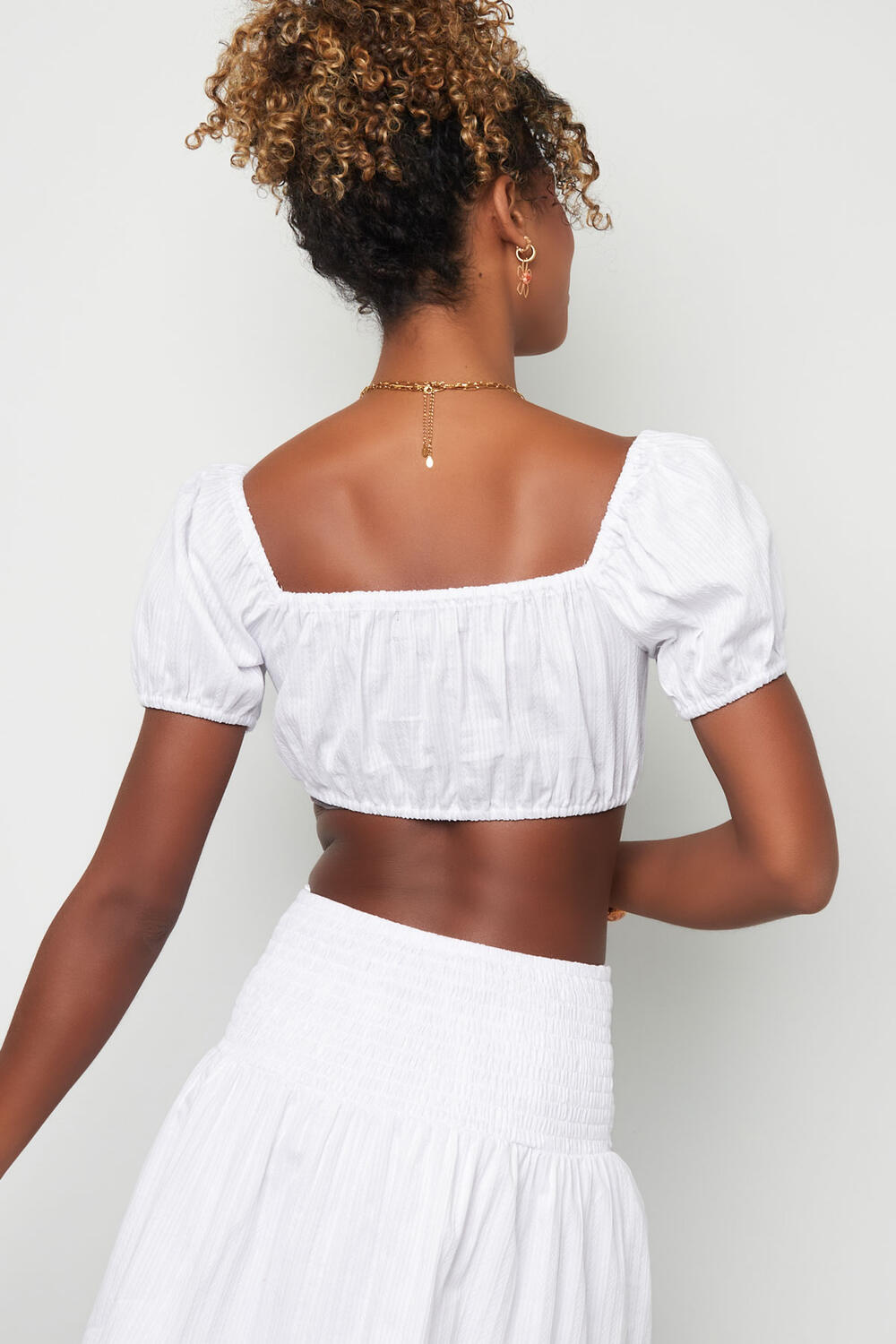 Cotone Top Donna Manica Corta Polso Puff Chiusura con Laccio Anteriore h5Immagine8