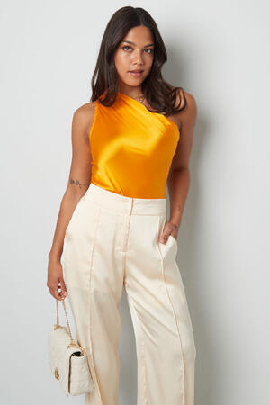 Women's One-Shoulder Satin Bodysuit with High-Waisted Wide-Leg Pants Set h5 Picture2