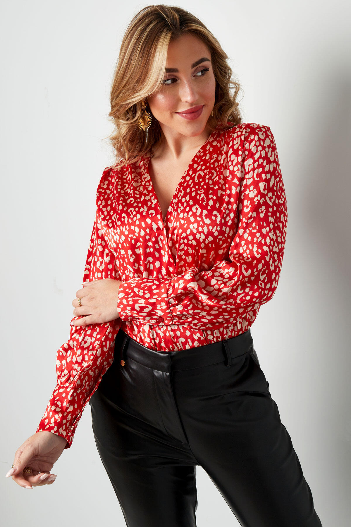 Blusa donna con stampa animale, maniche lunghe, collo a V h5 Immagine3