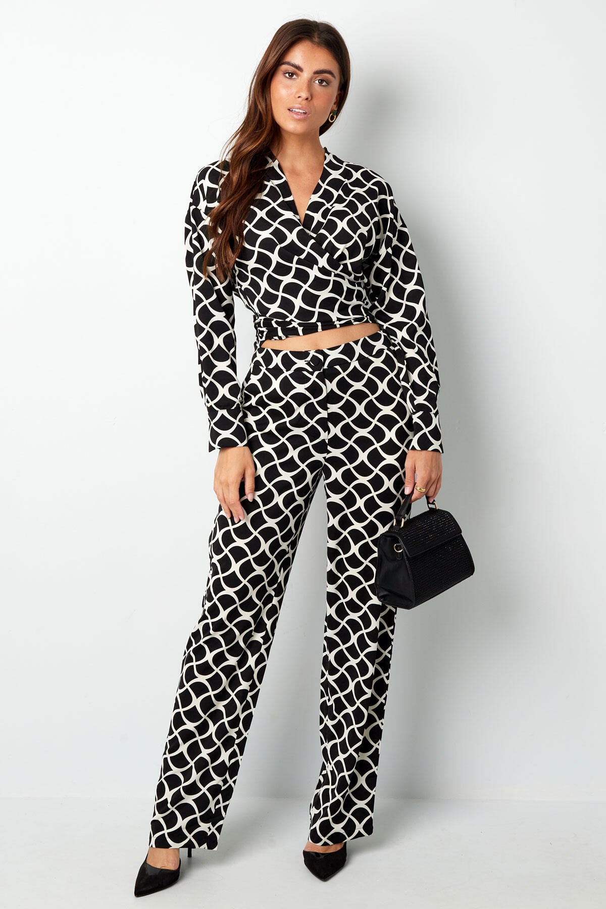 Polyester Damen Langarm-Oberteil Wrap-Stil Geometrisches Muster h5Bild4