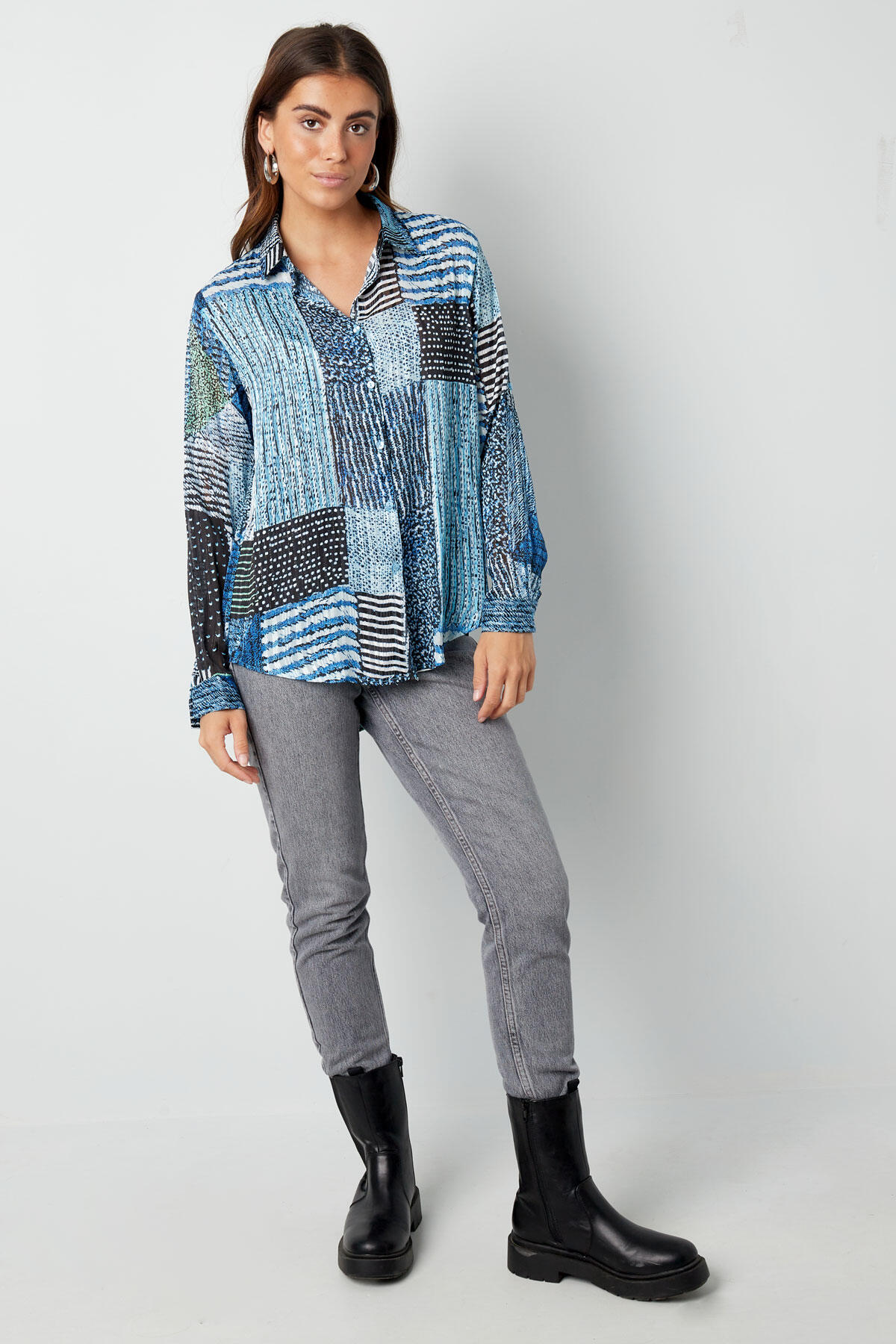 Camicia in Poliestere Donna Modello Patchwork Maniche Lunghe h5 Immagine5