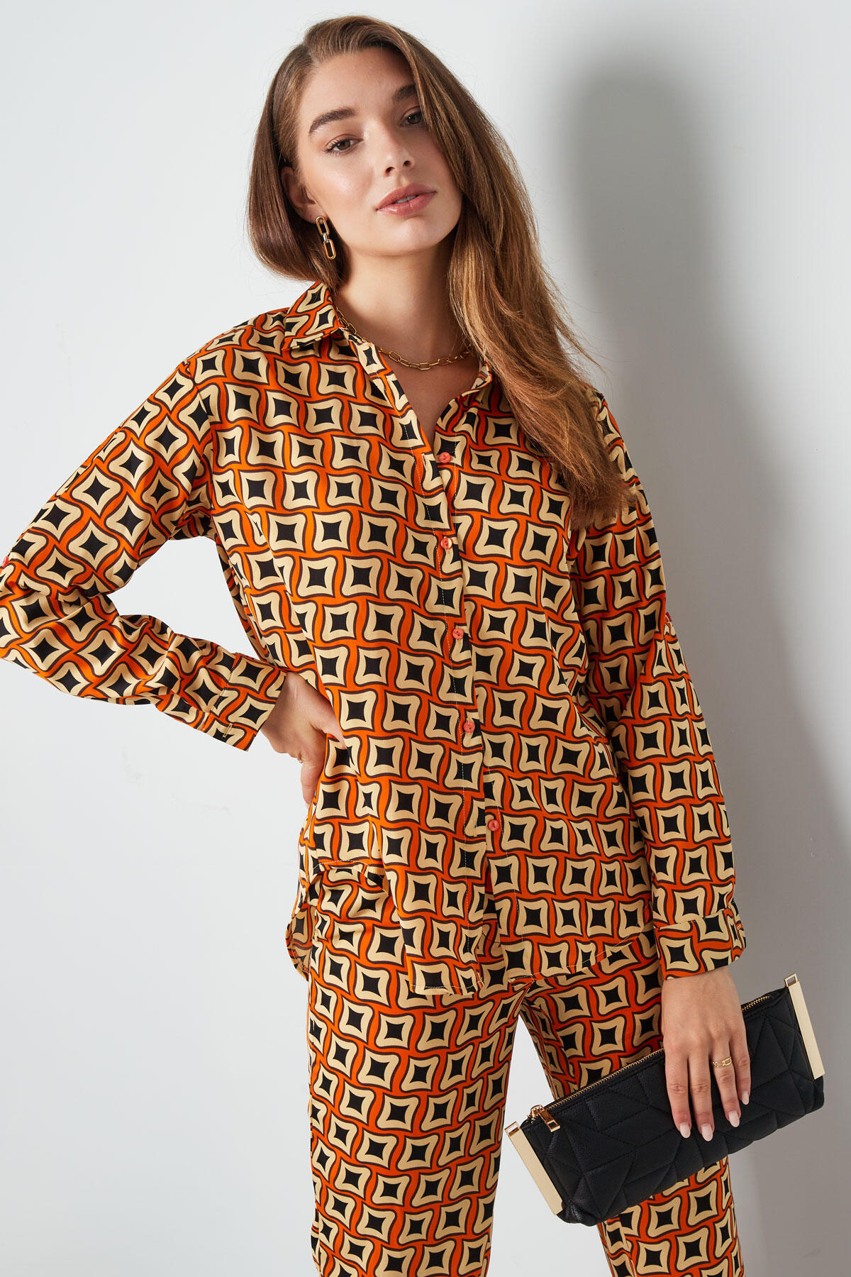 Camicia in Poliestere Donna Stampa Geometrica Maniche Lunghe h5 Immagine2
