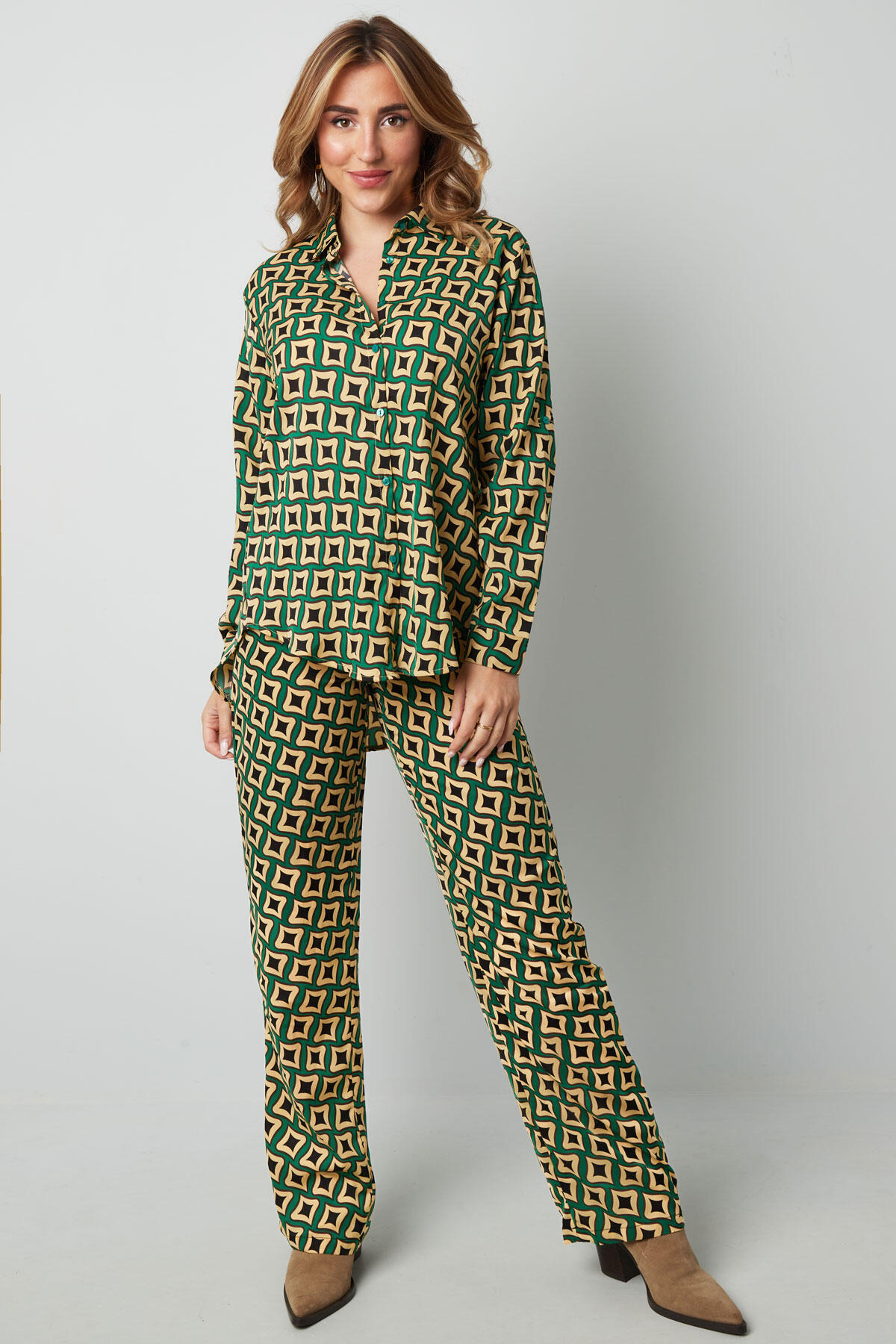 Camicia in Poliestere Donna Stampa Geometrica Maniche Lunghe Immagine3