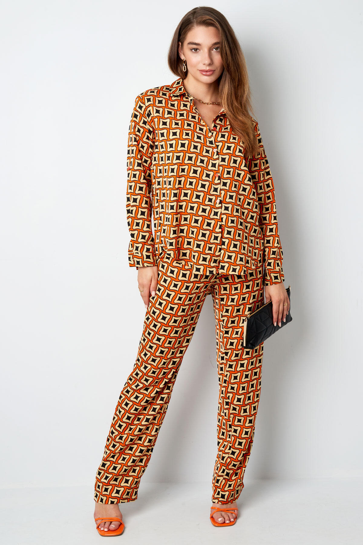 Camicia in Poliestere Donna Stampa Geometrica Maniche Lunghe Immagine6