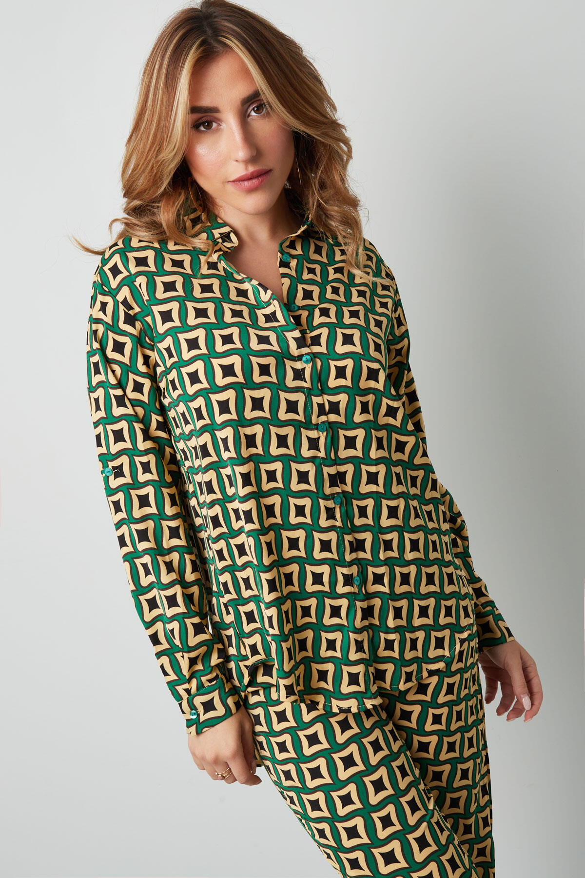 Camicia in Poliestere Donna Stampa Geometrica Maniche Lunghe h5 Immagine7