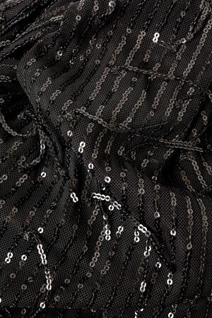 Zwarte Glittertop voor Vrouwen met Tassels en Doorzichtige Mouwen h5 Afbeelding5