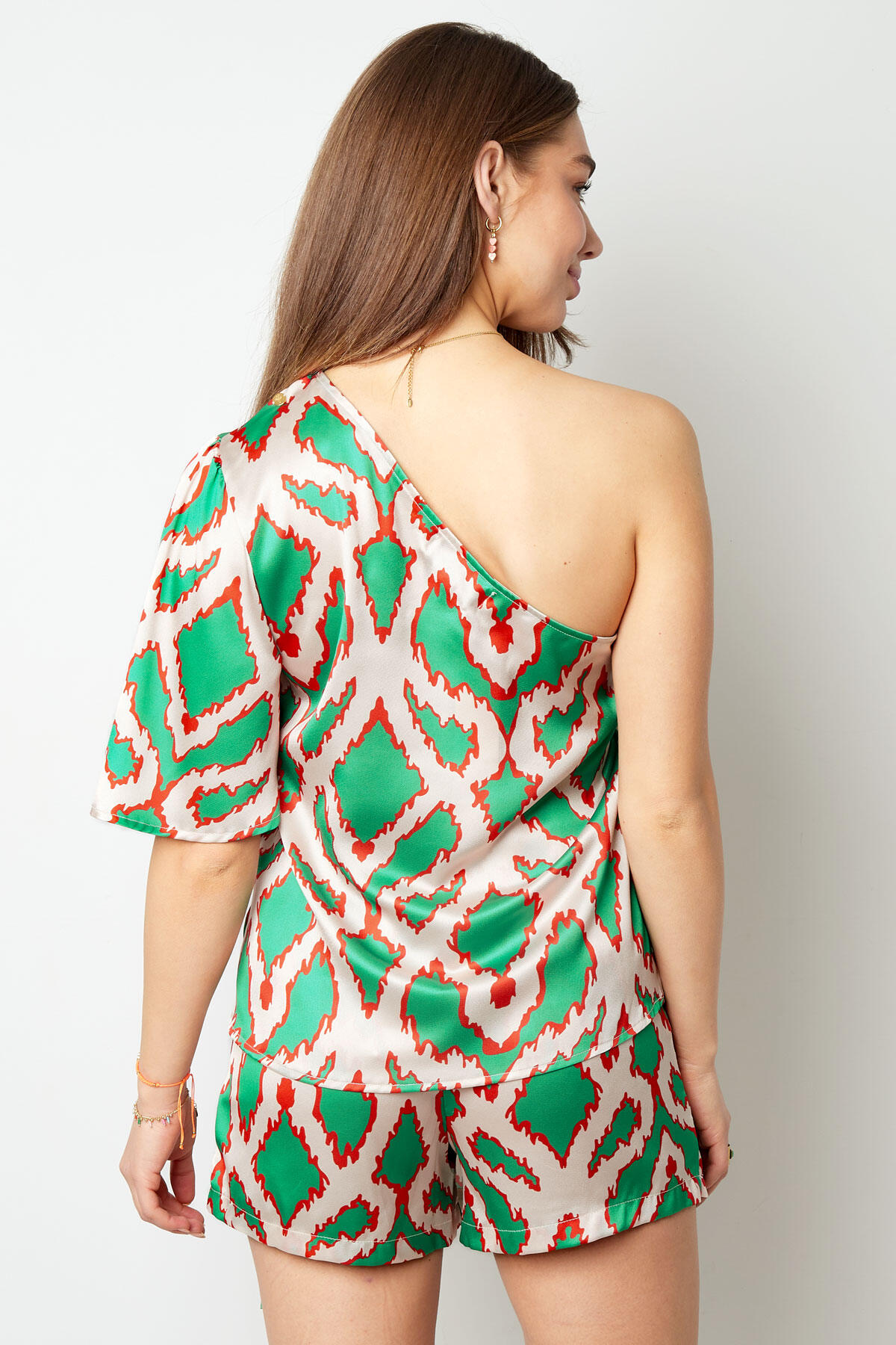 Polyester Women's One Shoulder Short Sleeve Top Geometric Print Picture10