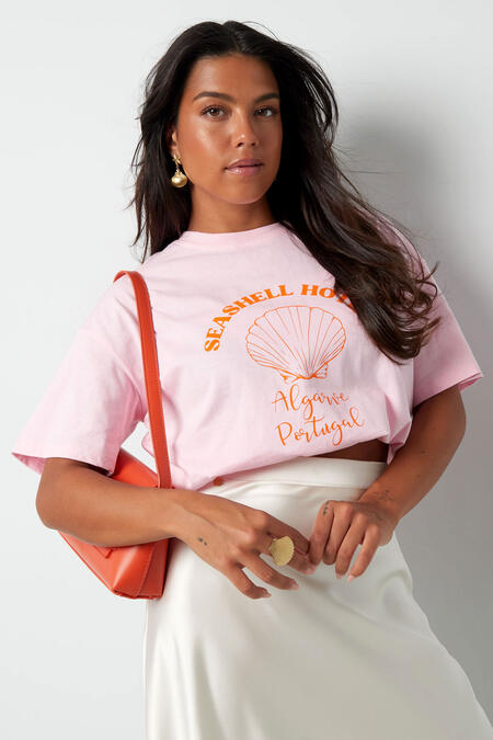 Baumwoll Damen T-Shirt Oversized Seashell Hotel Print