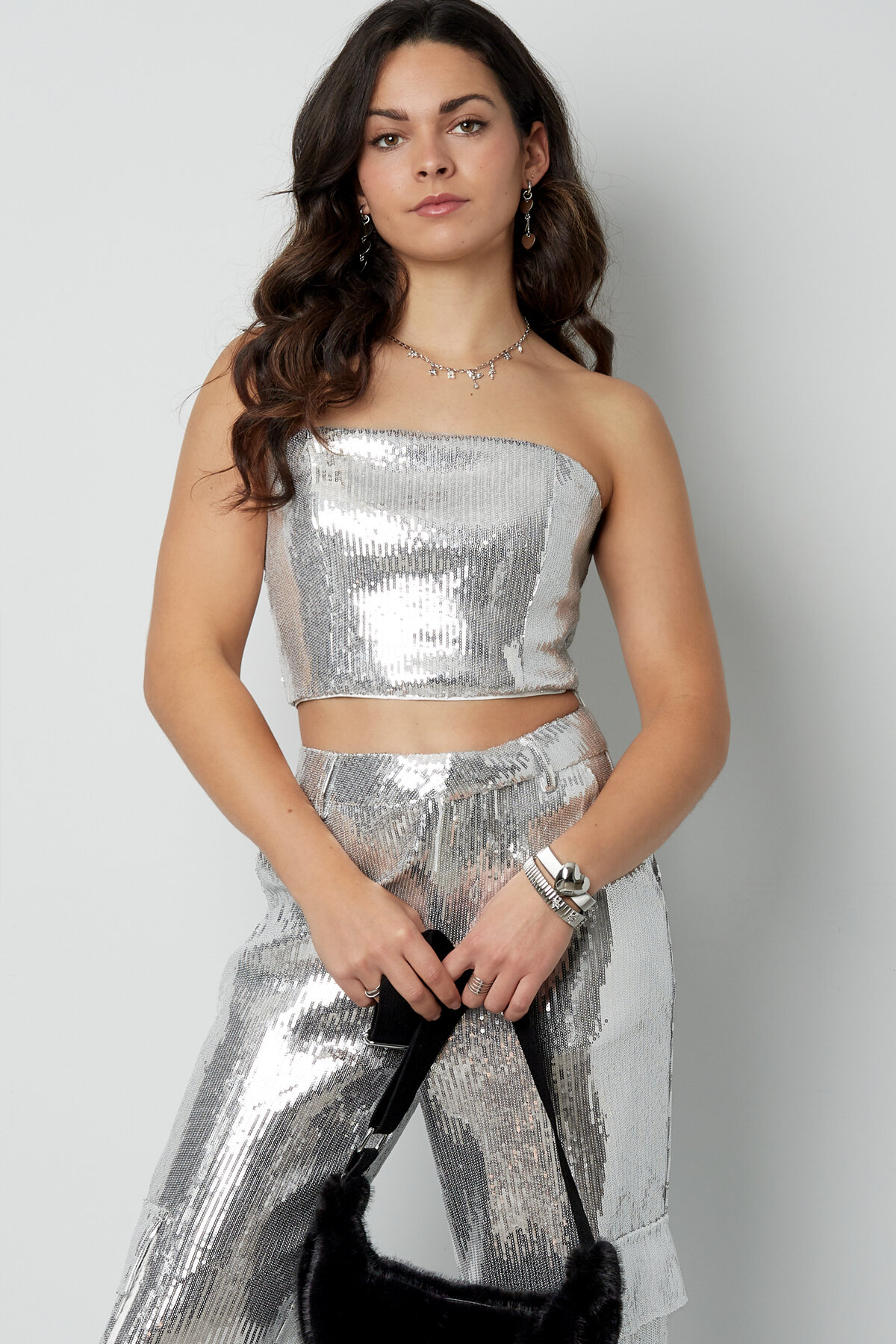 Polyester Sequined Women's Sleeveless Top Strapless Party Wear Picture4