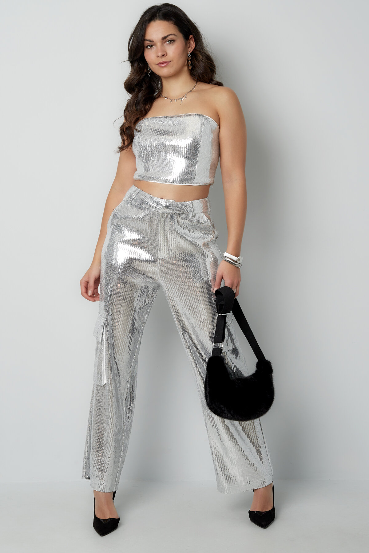 Polyester Sequined Women's Sleeveless Top Strapless Party Wear Picture2