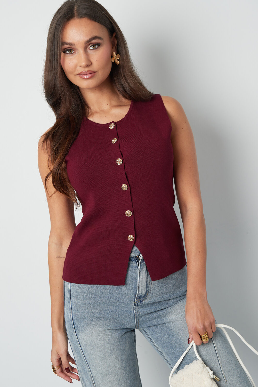 Viskose Damen Strickweste Ärmellos Knopfleiste Design h5Bild8