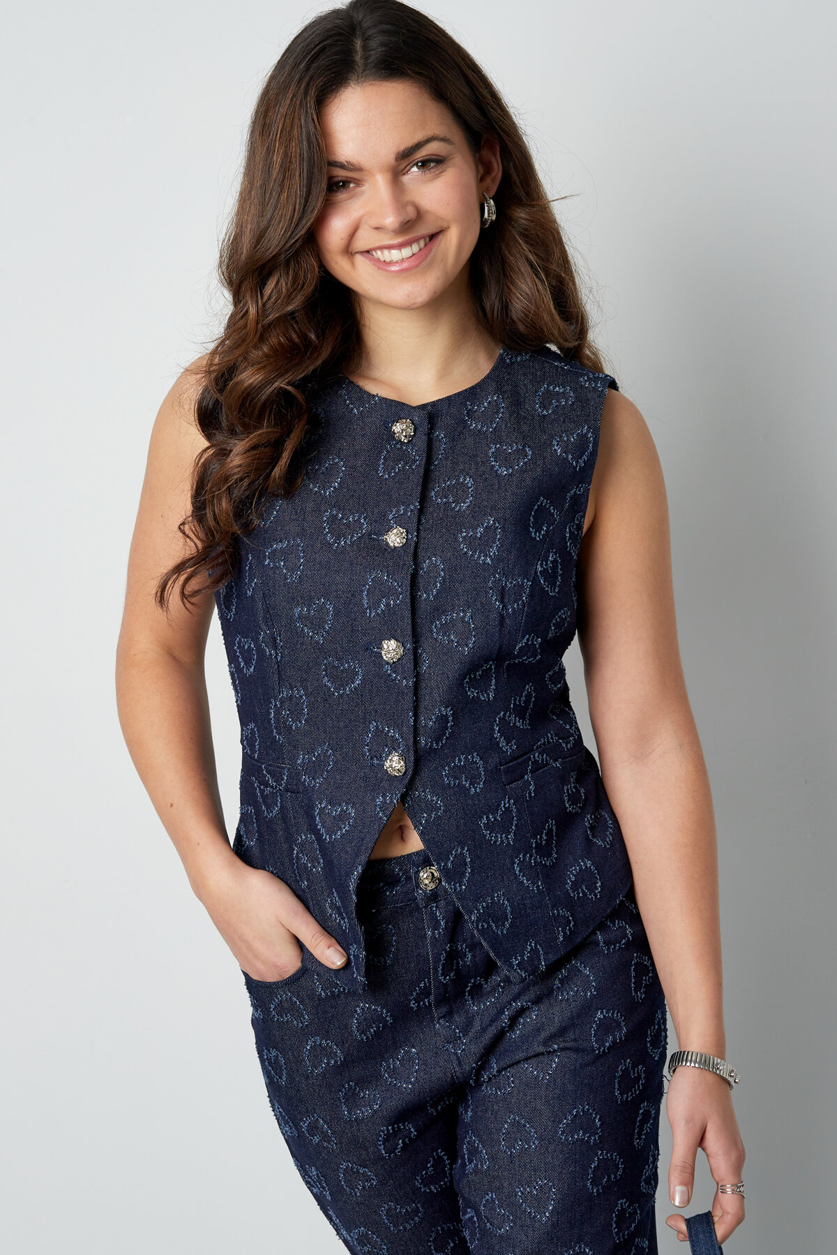 Cotton Women's Sleeveless Top Heart Pattern Button Front h5 Picture5