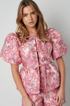 Woven Polyester Fiber Women's Short Sleeve Top Elegant Floral Print h5 Picture7