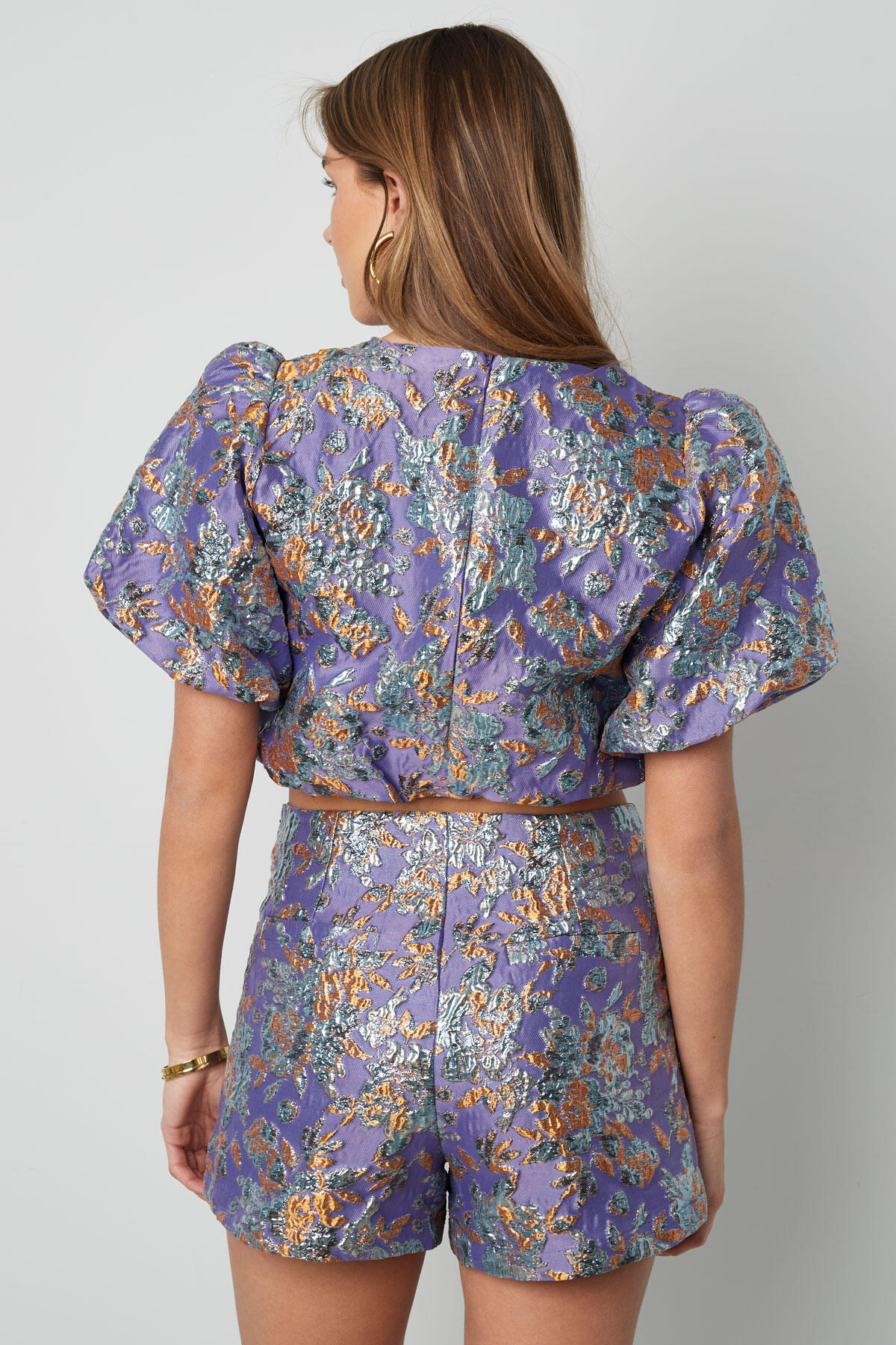Poliestere Donna Top Manica Corta Puff Maniche Stampa Fiorita h5 Immagine3