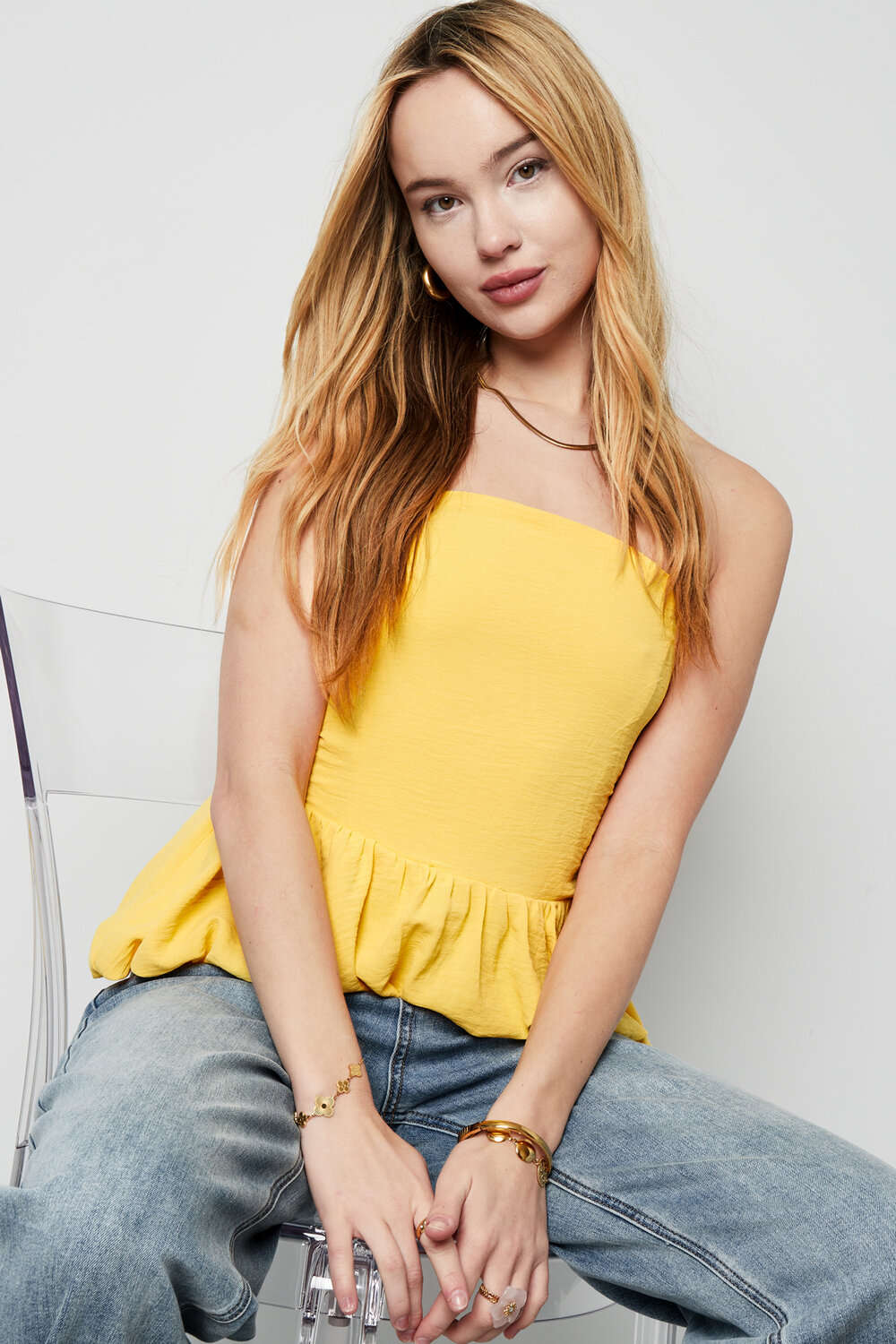 Polyester Women's Sleeveless Top Ruffle Hem h5Picture2