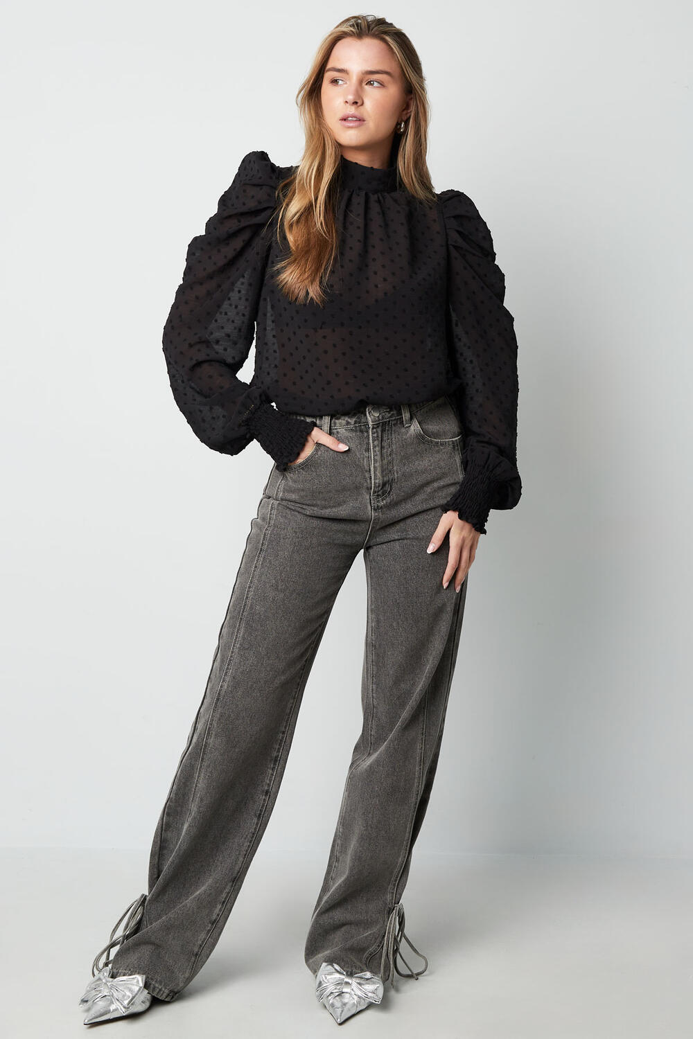 Polyester Women's Long Sleeve Top Puff Sleeve High Neck h5Picture2