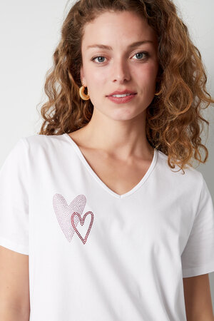 Cotton Women's V-Neck T-Shirt Embroidered Heart Design h5 Picture6