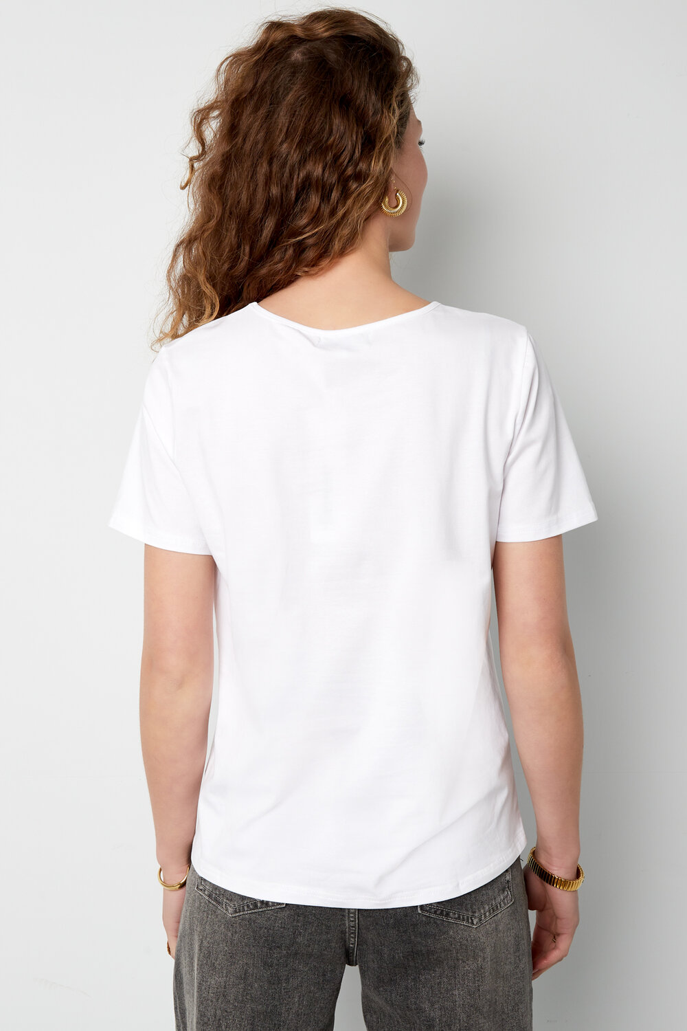 Cotton Women's V-Neck T-Shirt Embroidered Heart Design h5Picture9