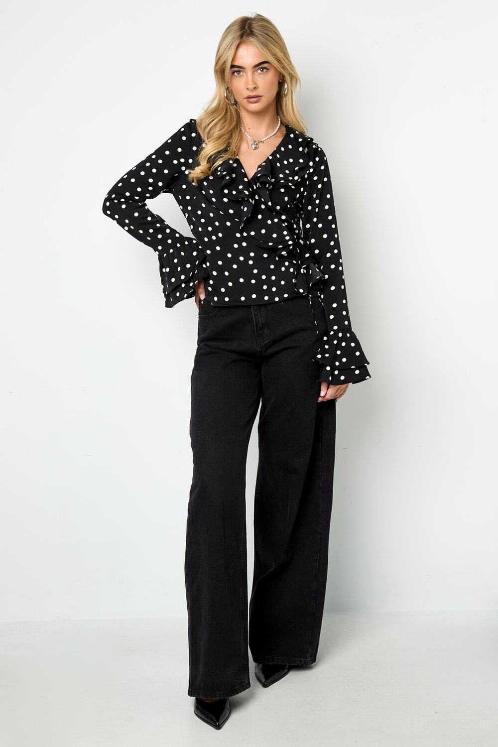 Woven Polyester Fiber Women's Blouse Elegant Polka Dots h5Picture5