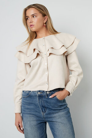 Woven Polyester Fiber Women's Blouse Elegant Ruffle Trim h5 Picture4