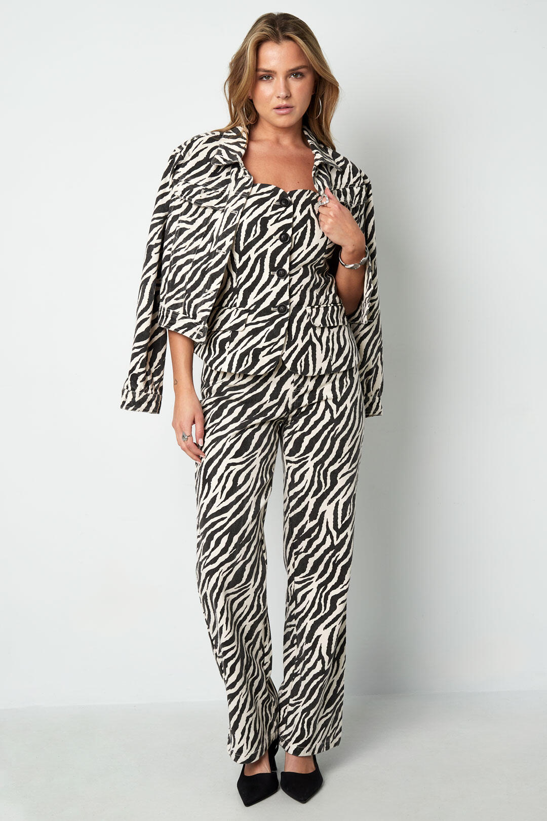 Baumwolle Damen Ärmelloses Oberteil Zebra-Muster Knopfleiste Bild6