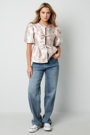 Woven Polyester Fiber Women's Short Sleeve Top Elegant Floral Print h5 Picture5