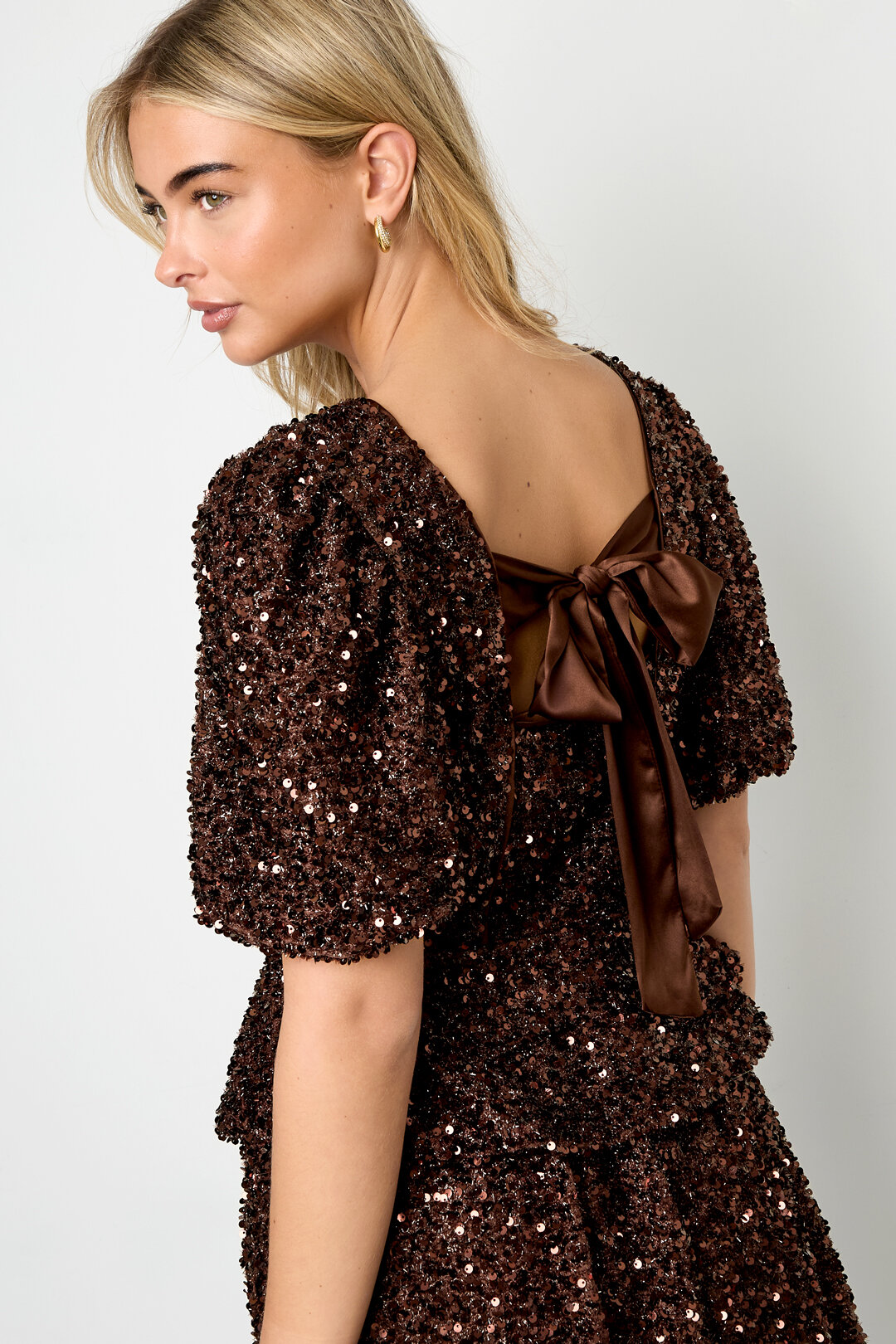 Woven Polyester Fiber Women's Short Sleeve Tops Elegant Sequins h5 Picture6