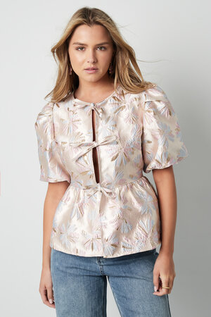 Woven Polyester Fiber Women's Short Sleeve Top Elegant Floral Print h5 Picture4