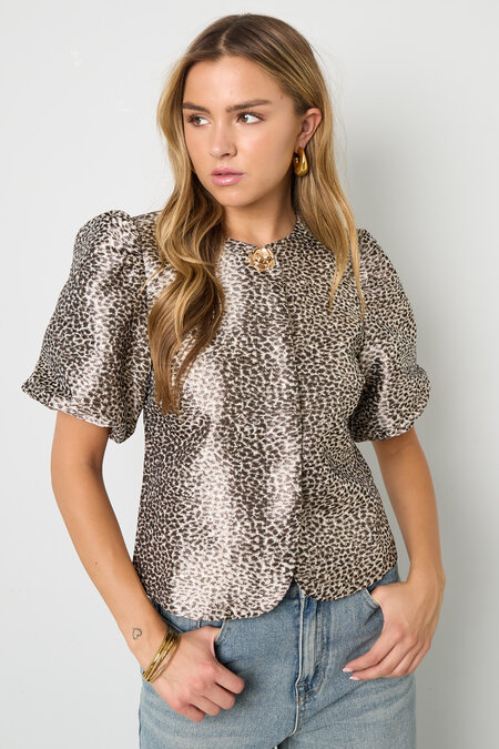 Woven Polyester Fiber Women's Short Sleeve Tops Elegant Leopard Print