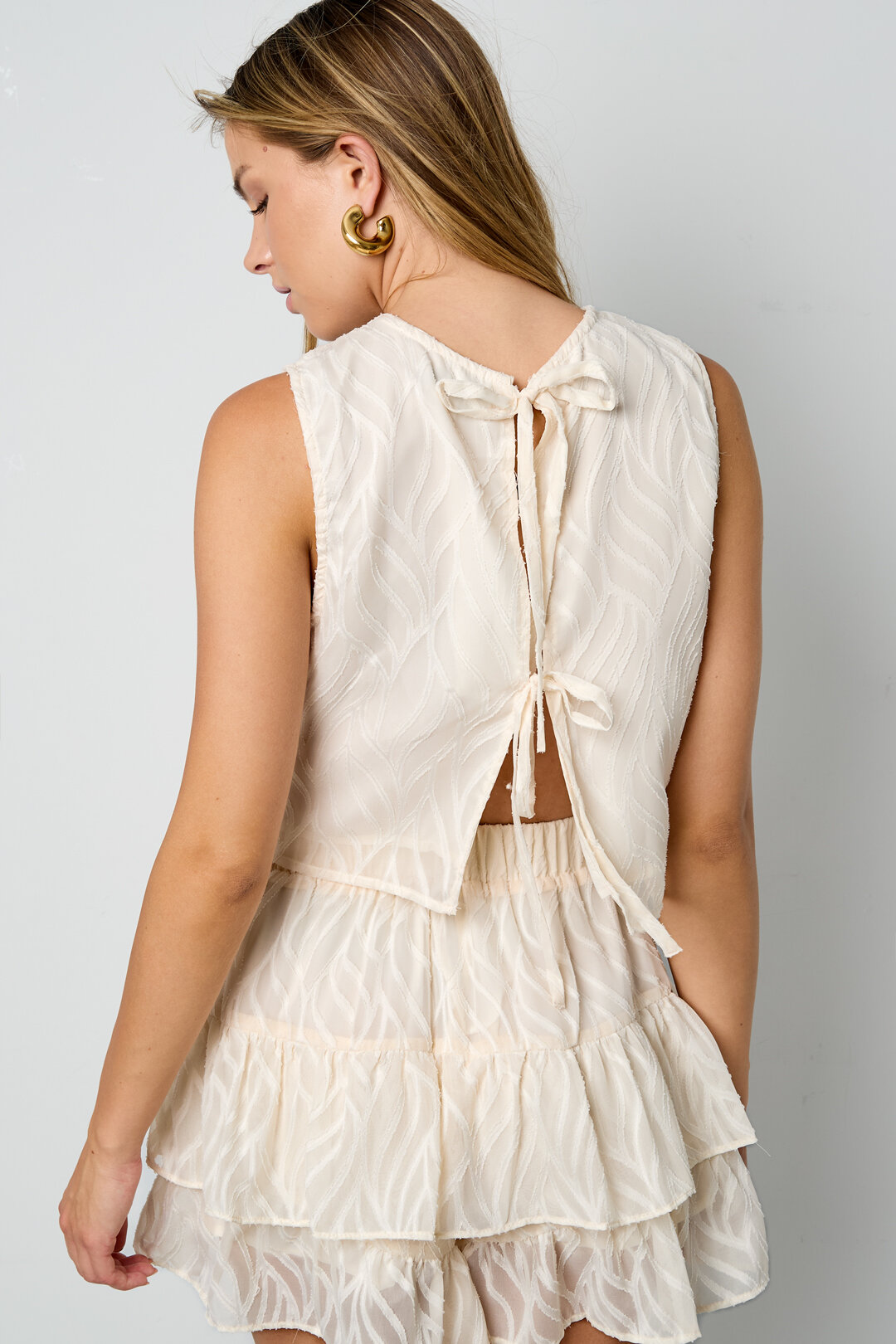Woven Polyester Fiber Women's Sleeveless Tops Elegant Botanical 2-piece Set Picture10
