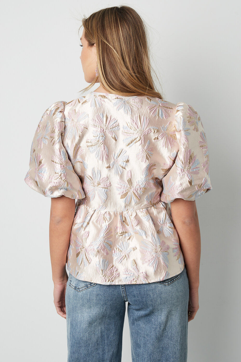 Woven Polyester Fiber Women's Short Sleeve Top Elegant Floral Print h5Picture6