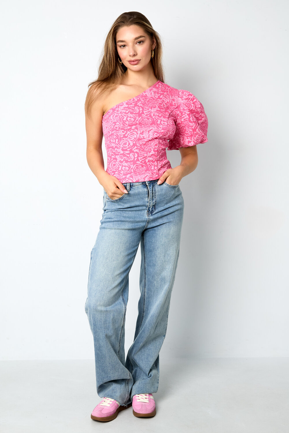 Woven Polyester Fiber Women's One-Shoulder Top Elegant Floral Print h5Picture9