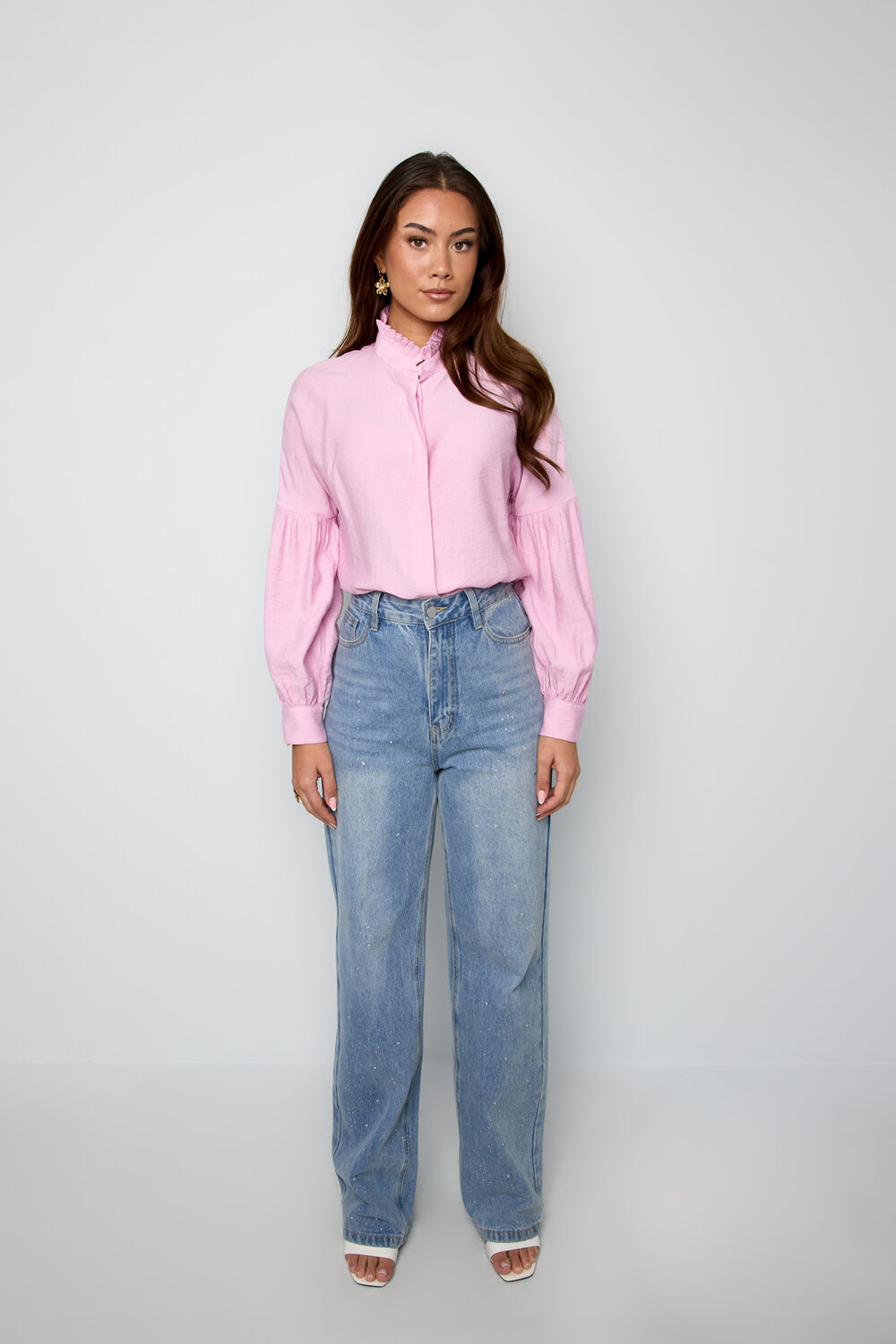 Viscose Women's Blouse Puff Sleeve High Neck h5Picture8