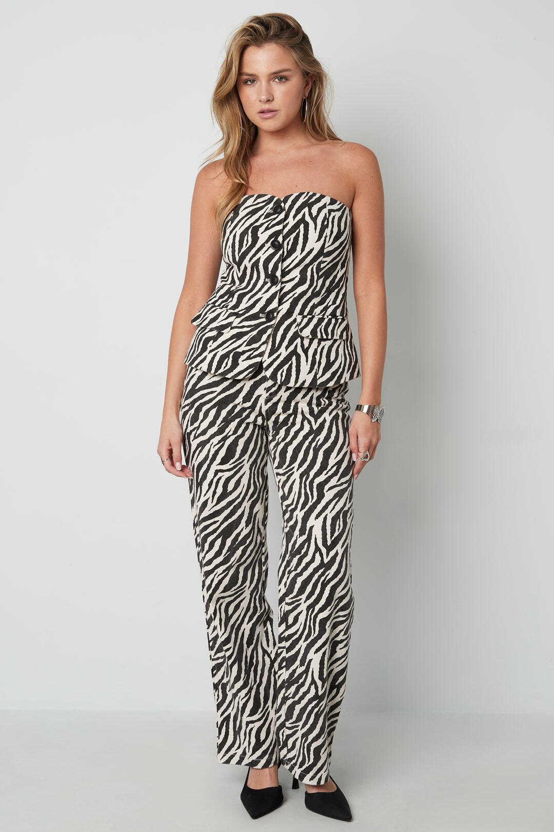 Baumwolle Damen Ärmelloses Oberteil Zebra-Muster Knopfleiste Bild5