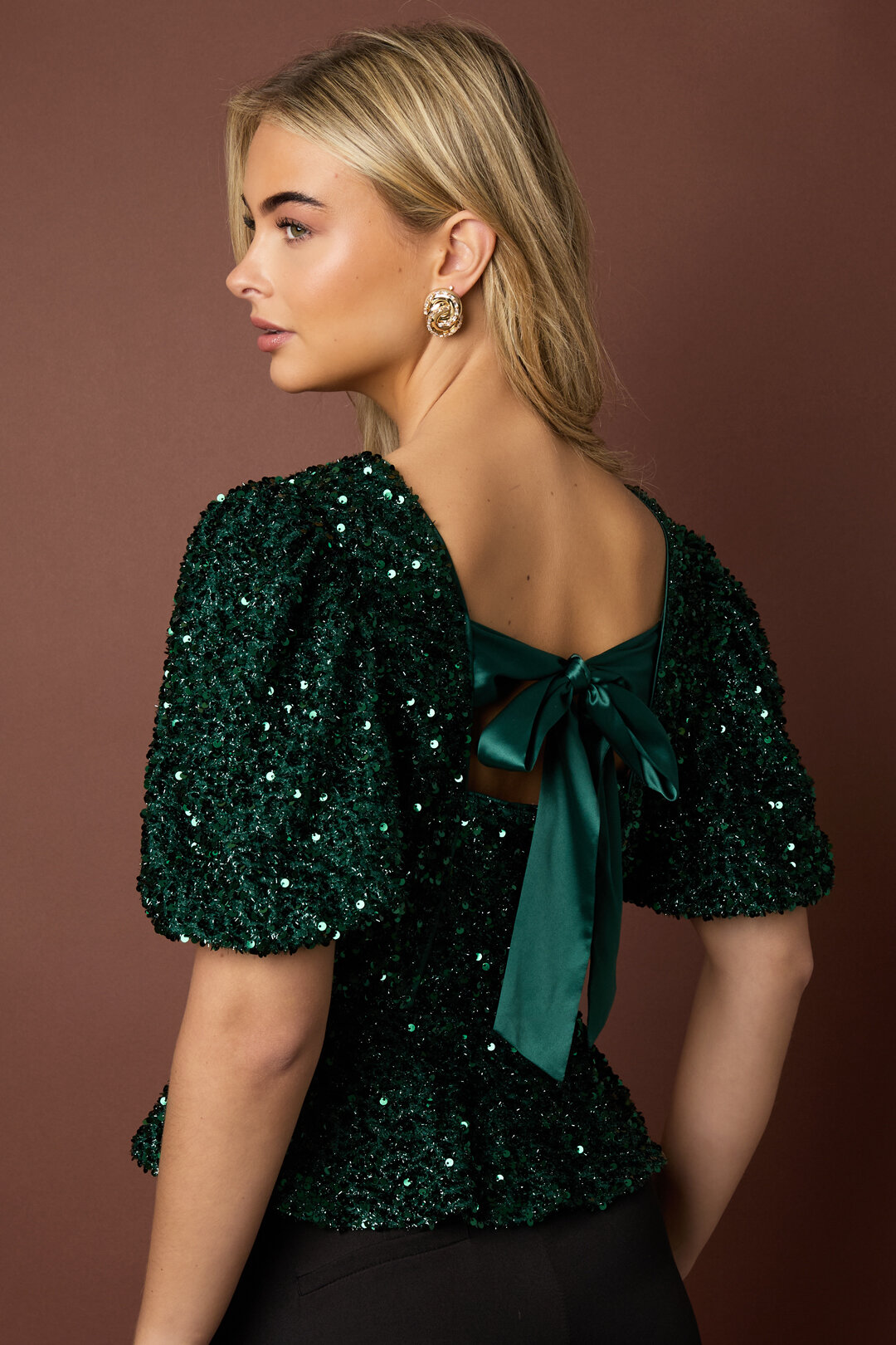 Woven Polyester Fiber Women's Short Sleeve Tops Elegant Sequins h5 Picture10