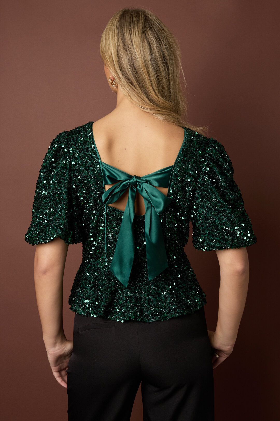 Woven Polyester Fiber Women's Short Sleeve Tops Elegant Sequins h5 Picture14